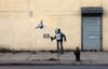 Banksy in NYC Day 28: Tagging Robot with Barcode in Coney Island