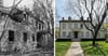 Before and after photographs of the Blackwell House on Roosevelt Island