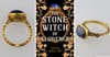 Collage of ring photos and a book cover for The Stone Witch