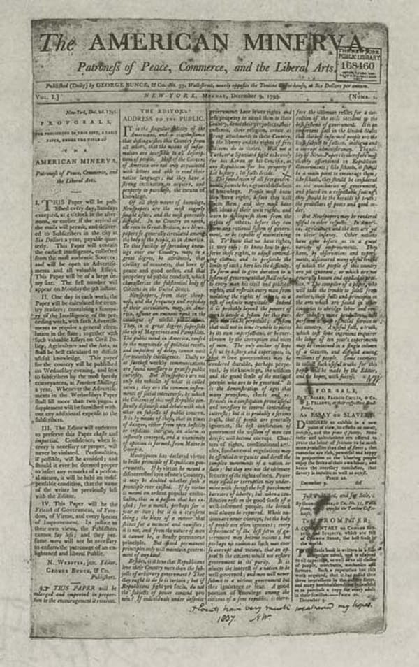 On this Day in NYC History "The American Minerva" NYC's First