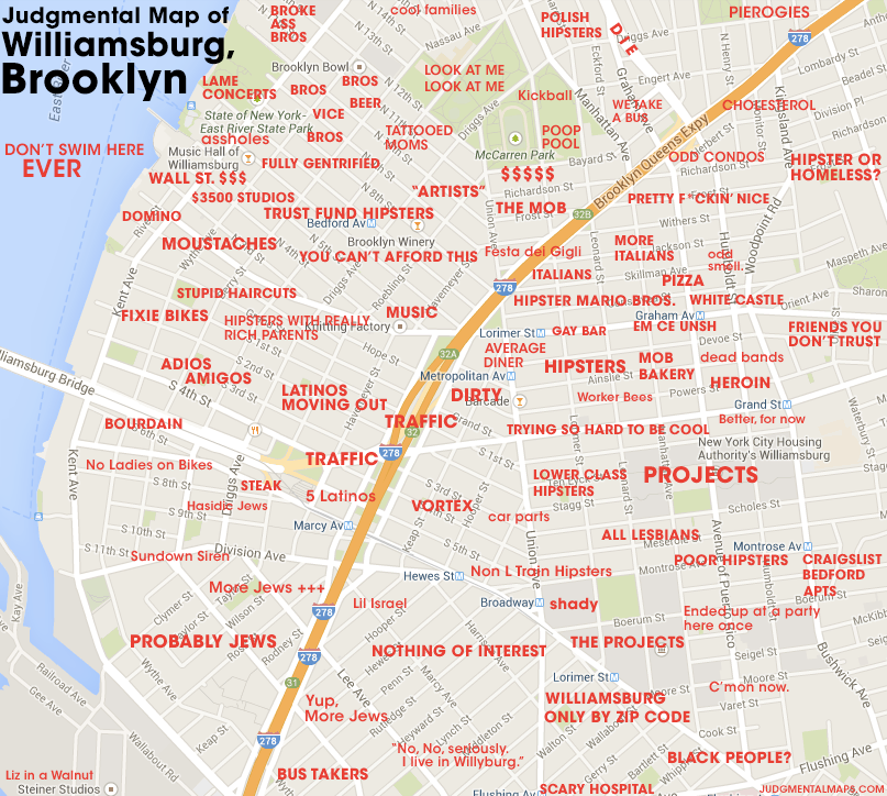 Fun Maps: Williamsburg Judgmental Maps Highlights Stereotypes, Gentrification, Bad Smells