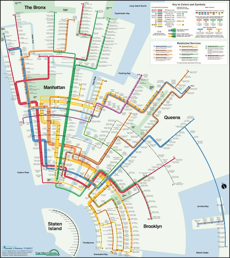 Fun Maps: NYC’s Subway System in Concentric Circles Reimagined in the Vignelli Style